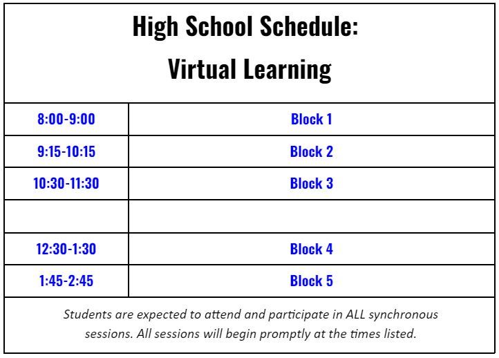 High School Virtual Learning Schedule