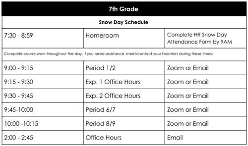 7th Grade Virtual Learning Day Schedule