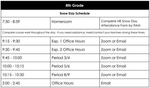 8th Grade Virtual Learning Day Schedule
